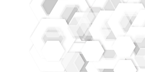  modern abstract background with overlapping white and gray hexagons,  3d effect pattern with shadow seamless . Use for book, poster, flyer, website vector illustration.