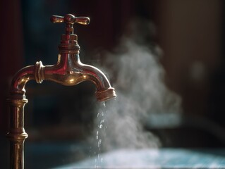 water tap with hot water steam
