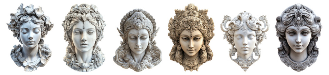 Obraz premium Elegant Female Busts in Classical Style Sculpture Collection Isolated Transparent Background