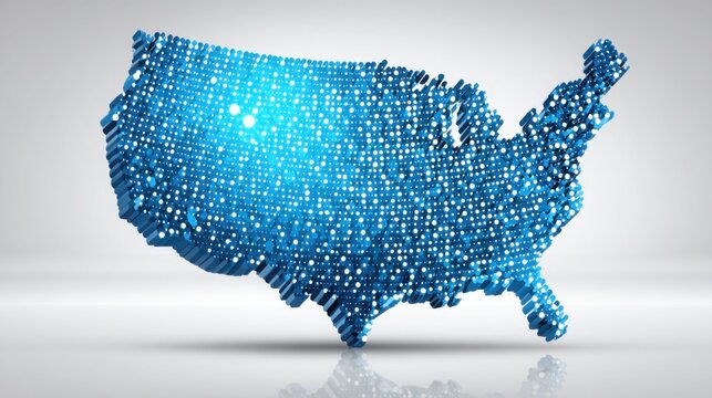 United states map with blue dot pattern representing real-time credit access parity dashboard icon concept