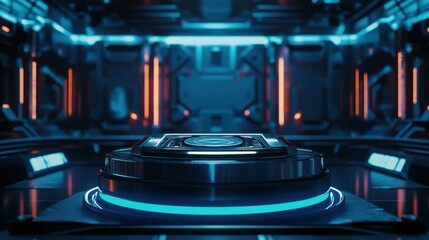 Futuristic Sci-Fi Room with Neon Lights and Metallic Surfaces Creating an Immersive Atmosphere for Virtual Experiences and Creative Projects