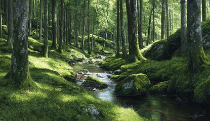 Obraz premium Sunlight Dappled Forest Creek