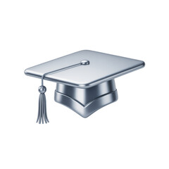 Silver Graduation Cap Academic Achievement Symbol on PNG Background