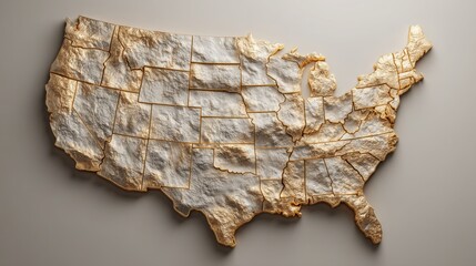 Fototapeta premium Detailed map of the united states showcasing geographical regions and significant landmarks across the country