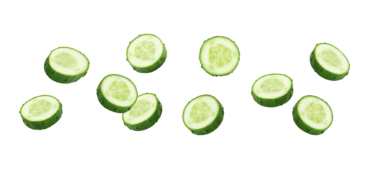 Cucumber slices isolated on transparent background.