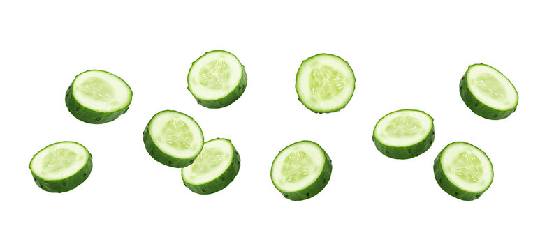 Cucumber slices isolated on transparent background.