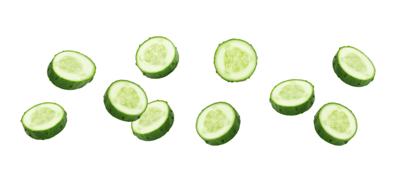 Cucumber slices isolated on transparent background.