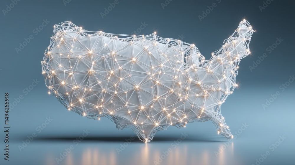 Poster the united states map adorned with a string of lights representing tech-driven gdp analysis and nati
