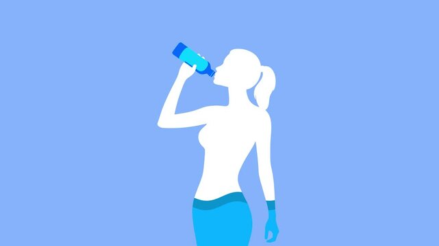 Animated Silhouette of Woman Drinking Water for Hydration