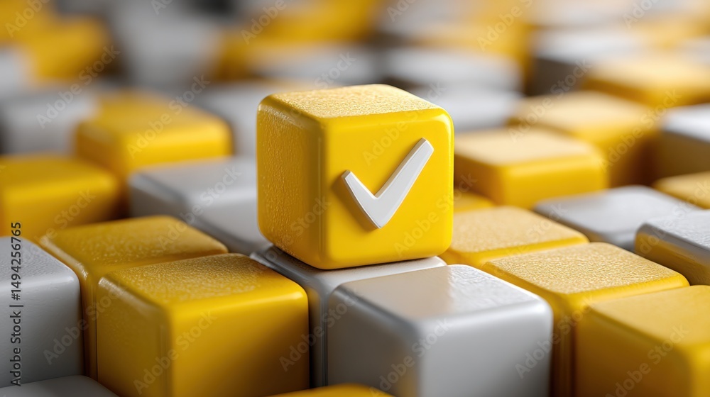 Poster bright yellow check mark on a computer keyboard emphasizing the importance of validating source data