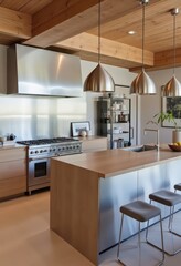 Fototapeta premium Modern Kitchen Island With Stainless Steel