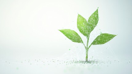 Growing Plant, Polygonal Design, White Background, Eco Concept, Sustainability