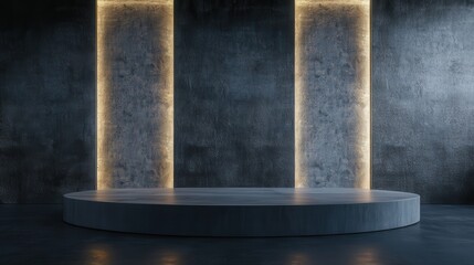 Modern Minimalist Stage Design with Dramatic Lighting in Contemporary Industrial Space for Creative Presentations and Showcases
