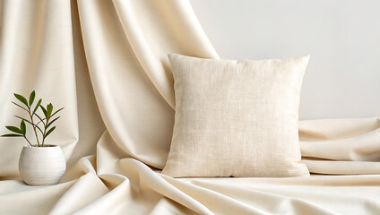 Cream-Colored Linen Pillow Mockup  Minimalist Home Decor Photography