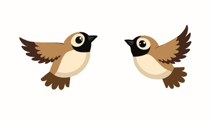 Obraz premium Cute cartoon birds in flight, ideal for kids' designs, nursery decor, or greeting cards. Featuring charming big eyes and colorful feathers, this vector art suits illustrations, stickers, or digital