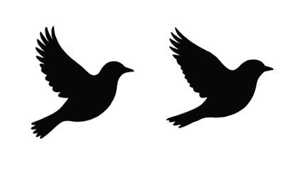 Obraz premium Black bird silhouettes flying in the sky. Elegant avian shapes on white background, perfect for nature themes, freedom concepts, wildlife art, vector designs, or minimalist tattoo ideas