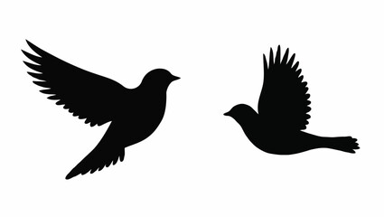 Obraz premium Silhouette of flying birds isolated on white background. Black bird vector illustration for wildlife, nature, freedom, and flight concepts. Ideal for logos, tattoos, or decorative art designs.