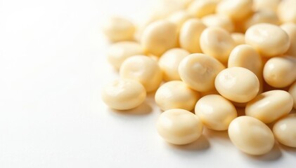 Fototapeta premium Close-up of white beans against stark white backdrop, clean, healthy