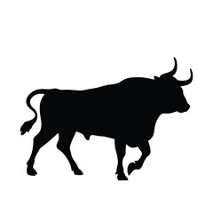 Black silhouette of a powerful bull representing strength and determination on white background