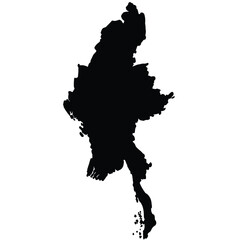 Myanmar silhouette. This image shows the black silhouette of the Myanmar map, highlighting its geographical shape and borders. Vector clipart illustration design.