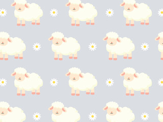 Sheep and flower seamless pattern. Cute animal illustration. Can be used for wallpaper, backdrop, kid room, paper wrapping and fashion fabric