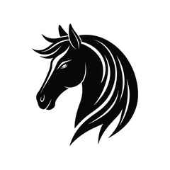 Elegant black horse head silhouette showing grace and strength on a white background