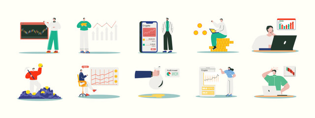 Crypto illustration set. Flat vector illustration concept.
