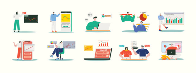 Crypto illustration set. Flat vector illustration concept.