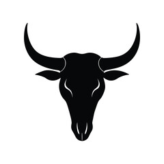 Elegant black silhouette of a bull head isolated on a clean white background