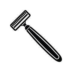 Minimalist black and white graphic illustration of a manual shaving razor for grooming purposes