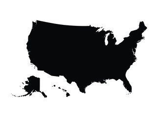 United states US silhouette. This image shows the black silhouette of the United States map, including Alaska and Hawaii. Vector clipart illustration design.