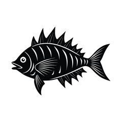 Vector illustration of a detailed black fish with spiky fins on white background