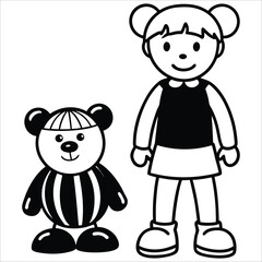 Cute Cartoon Baby and Owl Line Art Adorable Black and White Bird Illustration for Coloring Pages & Prints
