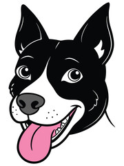 Playful Cartoon Dog with Black and White Fur and Pink Tongue