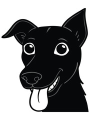 Happy Pup Illustration Cute Black and White Dog with Expressive Eyes