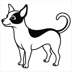 Cute Cartoon Chihuahua Dog Drawing Black & White Line Art Illustration