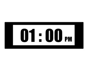 Flat style illustration of a rectangular digital alarm clock at 01.00 PM. Clock, watch, alarm sign, night.