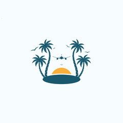 Summer Plane & Palms Tree Icon Logo Ideal for Travel Agencies