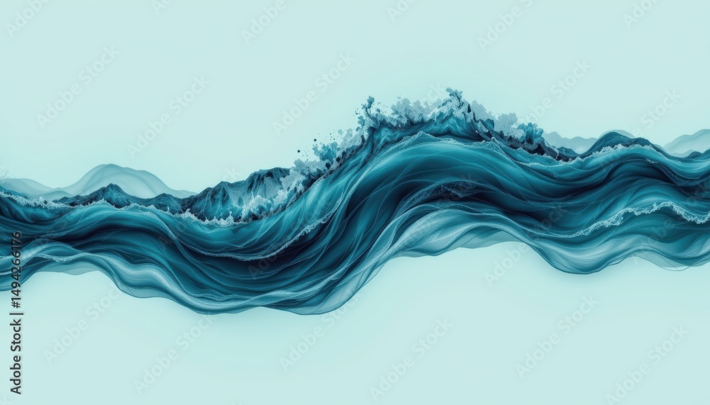 Canvas Prints abstract representation of flowing ocean waves in shades of blue and turquoise on soft background