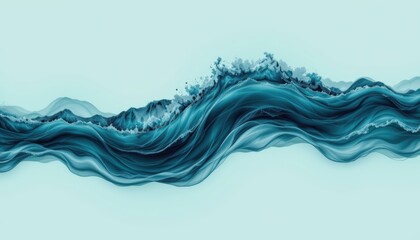 Abstract Representation of Flowing Ocean Waves in Shades of Blue and Turquoise on Soft Background