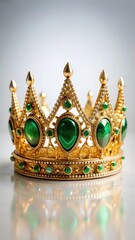 Fototapeta premium Regal headpiece adorned with golden crown featuring green gemstones and gold beads