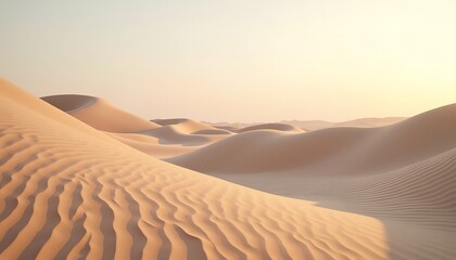 Rolling Sand Dunes Landscape at Sunset with Warm Light and Shadows