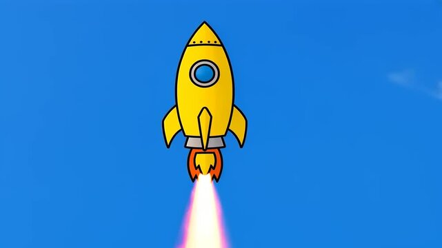A bright yellow rocket launching into a clear blue sky, symbolizing adventure and exploration