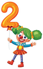 Cheerful Clown Holding Number Two Balloon