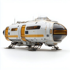 Futuristic Mars habitat rover with extended cockpit and orange accents, designed for long-range surface exploration and scientific missions.