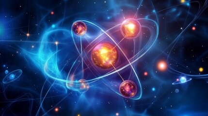 Obraz premium Abstract science background featuring interconnected atoms and molecules, detailed illustration of molecular structure with glowing particles and dynamic lines, futuristic design representing chemical