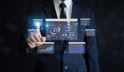 Data analysis concept. Businessman use AI technology for data analysis to optimize supply chain operations and reduce costs through intelligent automation.