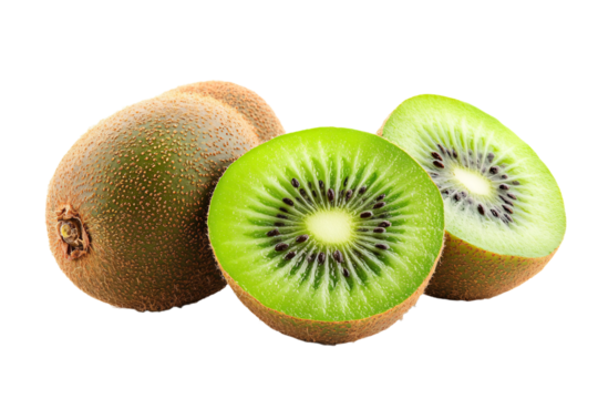 a kiwi fruit cut in half and sitting on a table