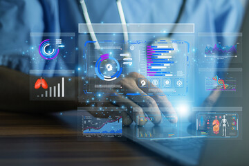 Fototapeta na wymiar AI medical technology empowering doctors with intelligent tools to analyze big data, optimize treatment plans, and improve healthcare outcomes.