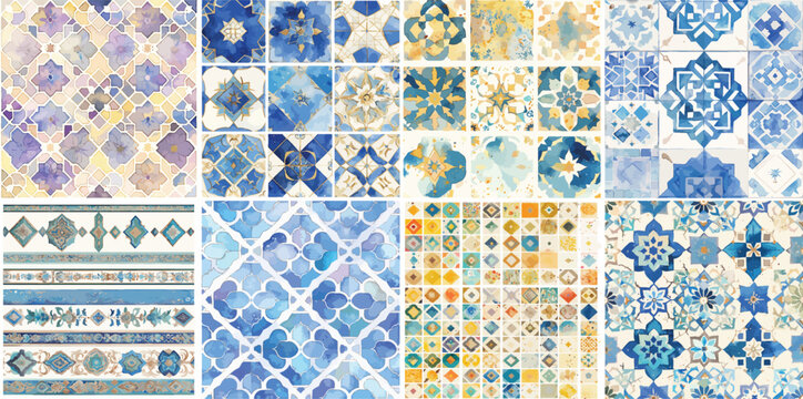 islamic geometric pattern watercolor clipart